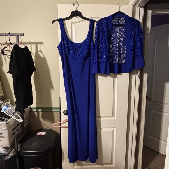 NWT R&M Richards Women's 2 Piece Lace Dress and Shrug Set SZ 14W - Picture 1 of 11